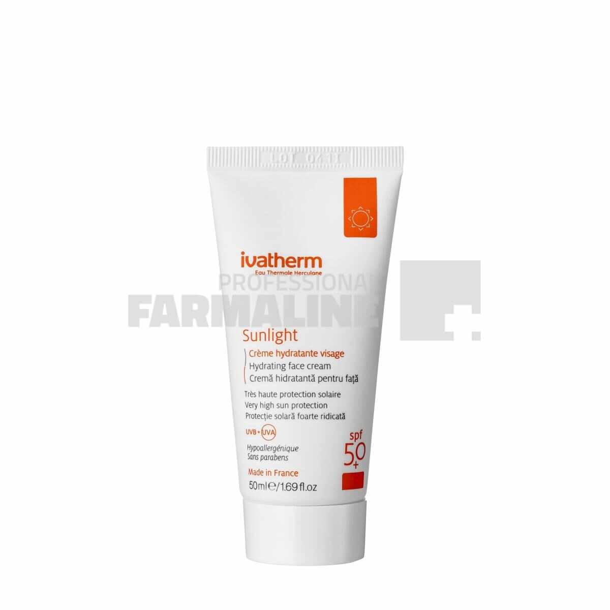 Ivatherm Sunlight Crema hidratanta pentru fata cu protectie solara SPF50+ 50 ml