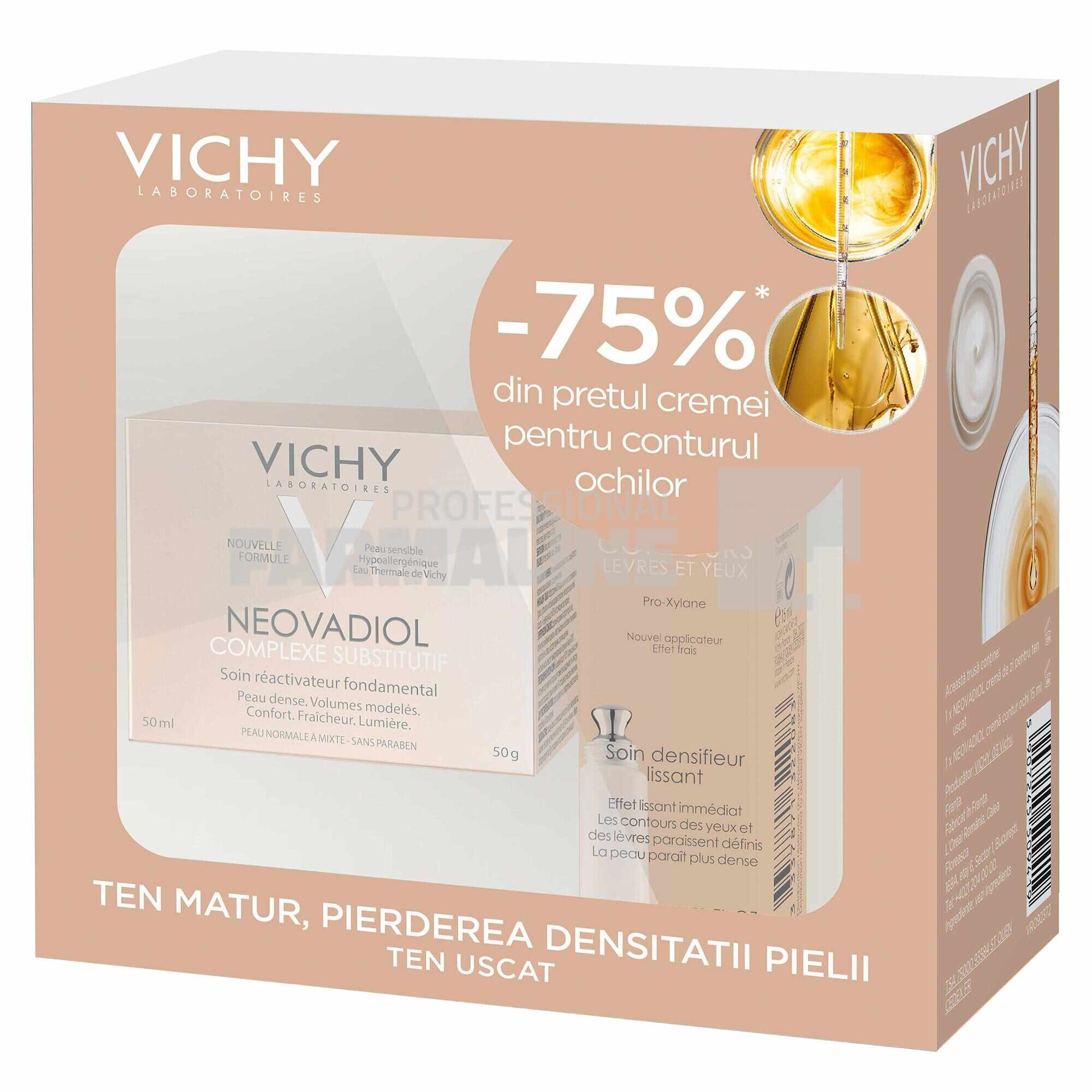 Vichy Neovadiol Pachet Ccomplex Substitutiv Crema zi ten uscat 50 ml + Crema contur ochi 15 ml 1+1 - 70% din al II lea