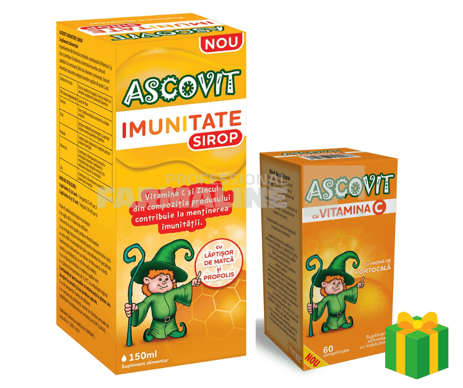 Ascovit Imunitate Sirop 150 ml + Ascovit Vitamina C cu aroma de portocale 100 mg 60 comprimate