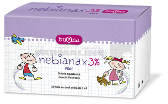 Nebianax 3% solutie salina hipertonica cu acid hialuronic 20 fiole x 5 ml