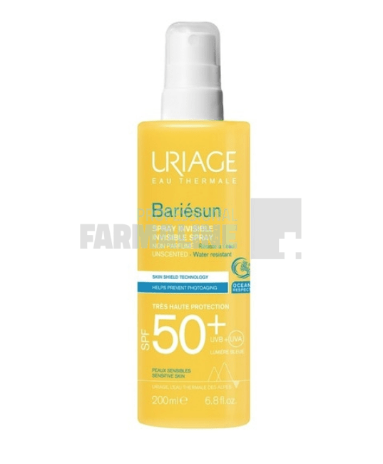 Uriage Bariesun Spray invizibil fara parfum pentru fata si corp, rezistent la apa SPF50+ 200 ml