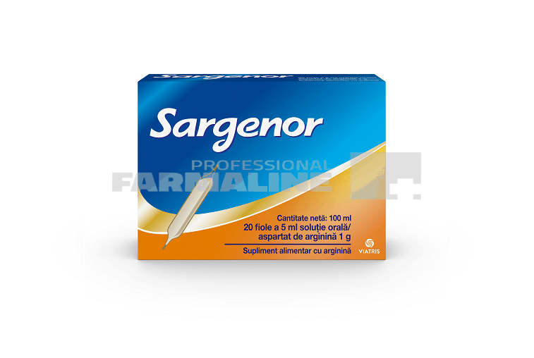 Sargenor supliment alimentar cu arginină 20 fiole x 5 ml solutie orala 