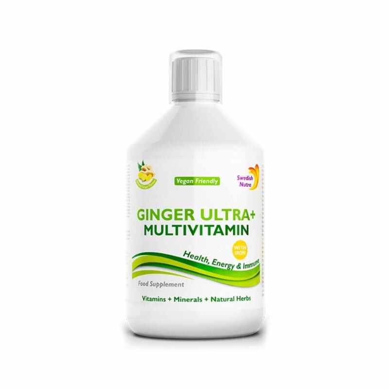 Ginger ULTRA+ Multivitamine, Minerale, Verdețuri, Fructe + Fier, 500 ml, Swedish Nutra