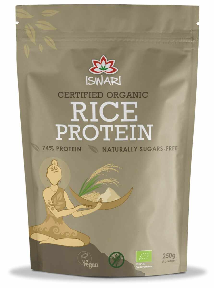 Pulbere proteica bio din orez brun 74% proteina, 250g, Iswari