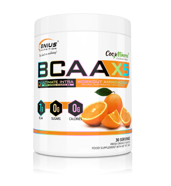 Aminoacizi pudra cu aroma de portocala BCAA-X5, 360g, Genius Nutrition
