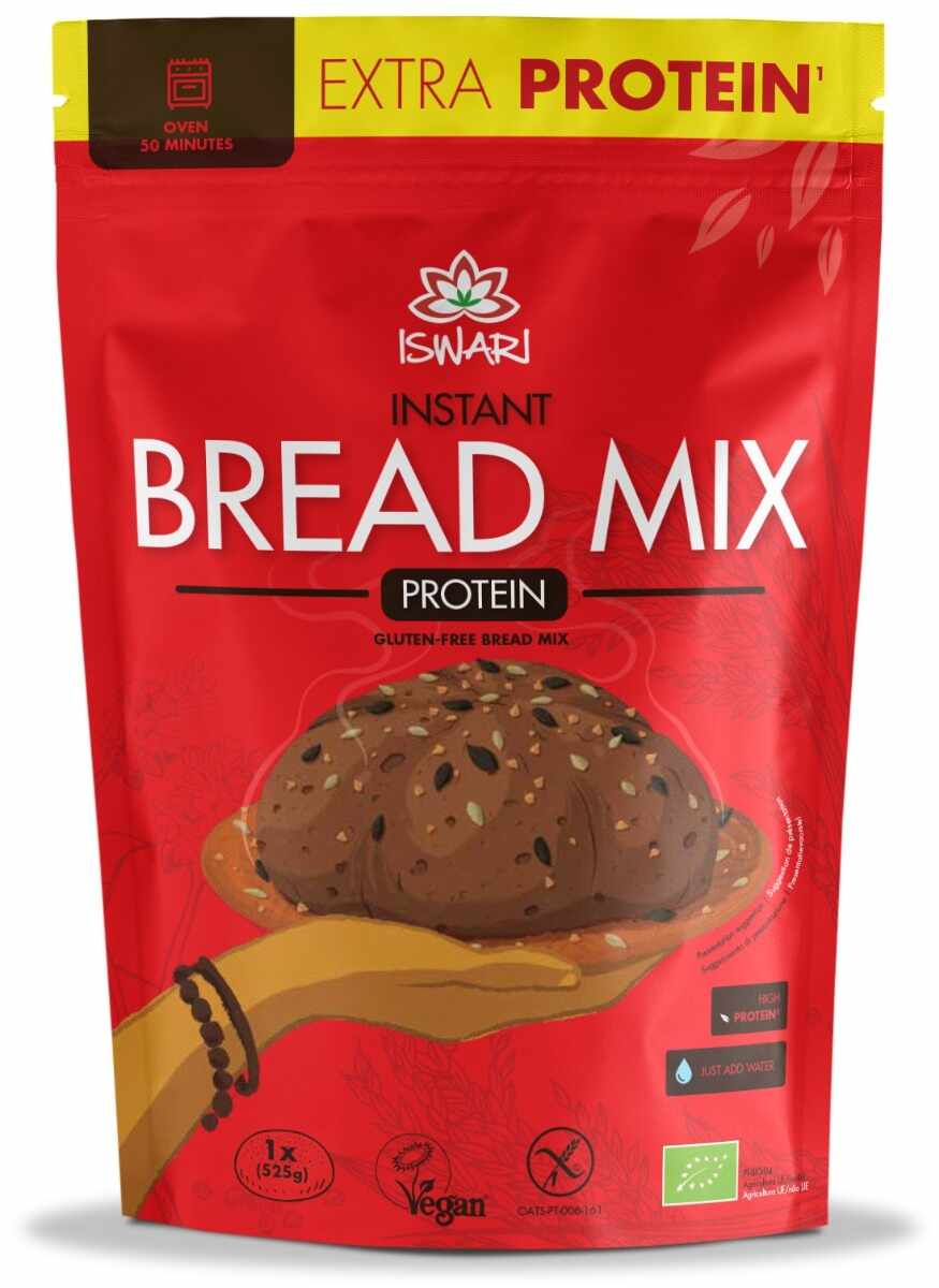 Mix instant pentru paine bio fara gluten protein organic, 300g, Iswari