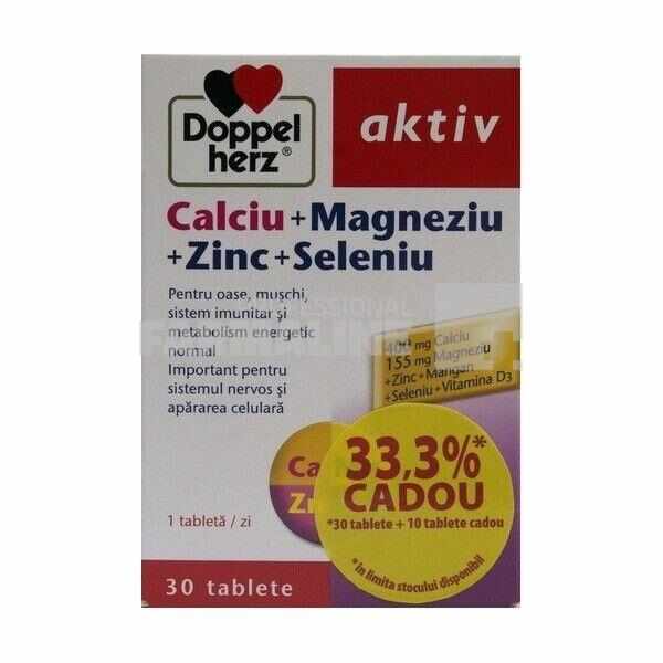 Doppelherz Aktiv Calciu + Magneziu + Zinc + Seleniu 30 tablete + 10 tablete Cadou