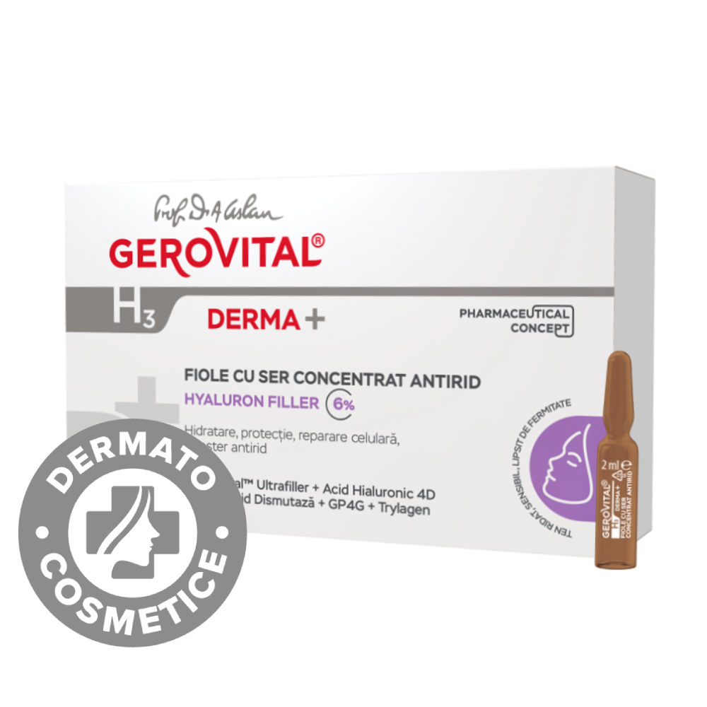 Fiole cu ser concentrat antirid H3 Derma+, 10 x 2ml, Gerovital