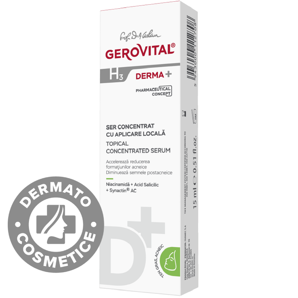 Ser concentrat cu aplicare locala H3 Derma+, 15ml, Gerovital