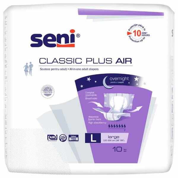 Scutece pentru Adulti de Noapte - Seni Classic Plus Air All-in-one Adult Diapers L Large, 10 buc