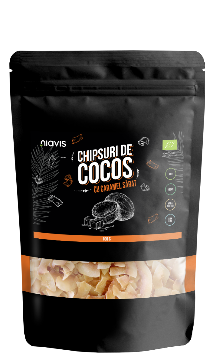Chipsuri de cocos cu caramel sarat Eco, 100g, Niavis