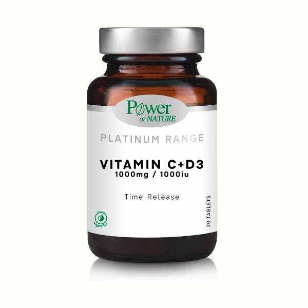 Vitamina C 1000 mg cu Vitamina D3 1000 UI, Platinium, 30 tablete, Power of Nature