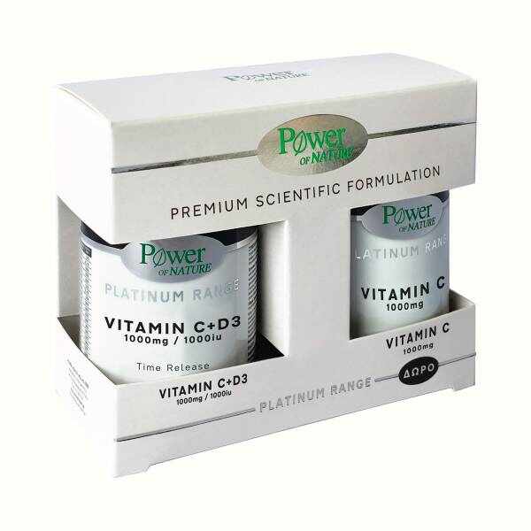 Vitamina C 1000 mg cu Vitamina D3 1000 UI, 30 tablete + Vitamina C 1000 mg 20 capsule, Power of Nature