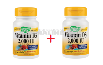 Vitamina D3 pentru adulti 2000 UI 30 capsule 1 + 1 50% din al II lea