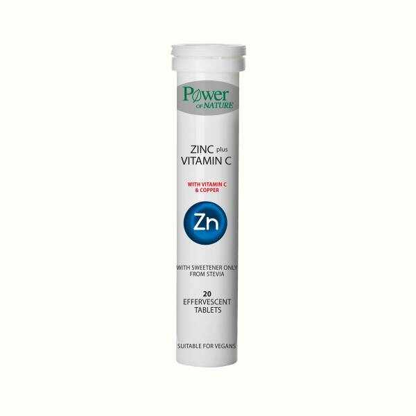 Zinc + Vitamina C 500 mg, cu indulcitor din stevia, 20 tablete efervescente, Power of Nature