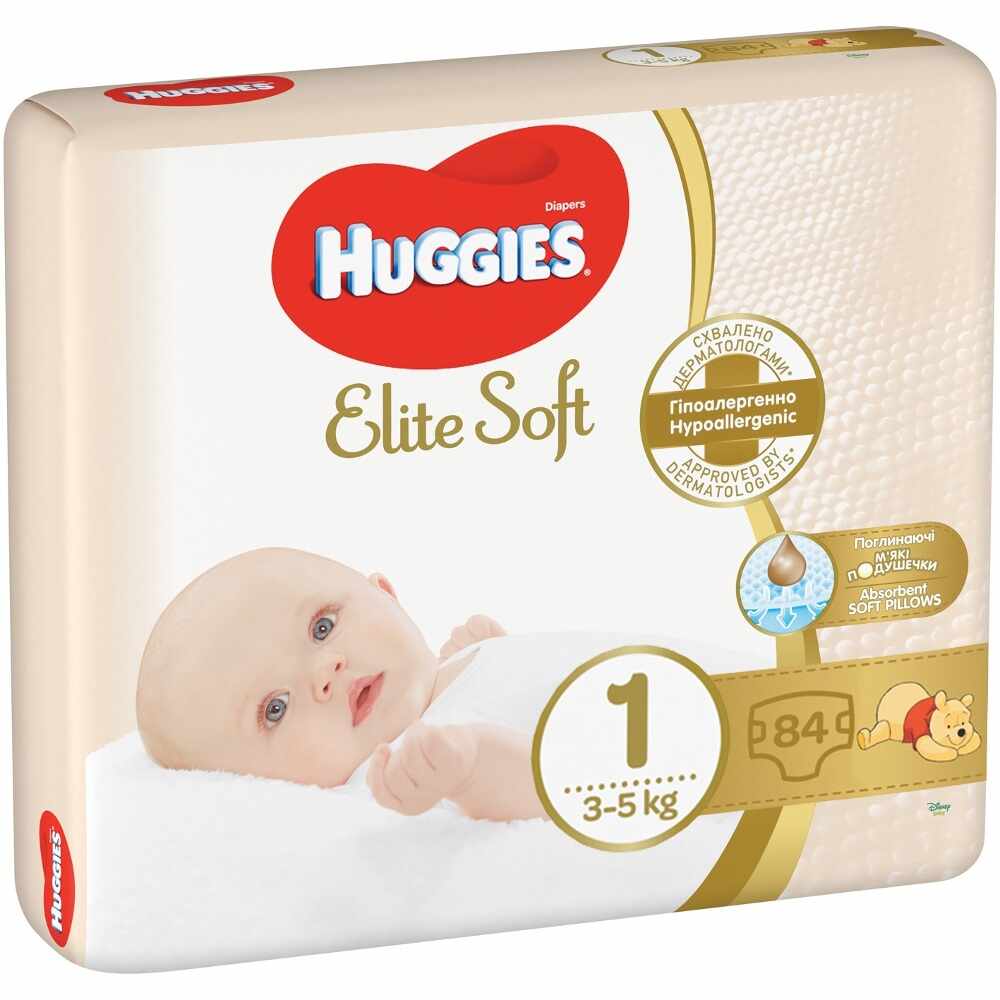 Scutece Elite Soft Mega Marimea 1 pentru 3 - 5kg, 84 bucati, Huggies