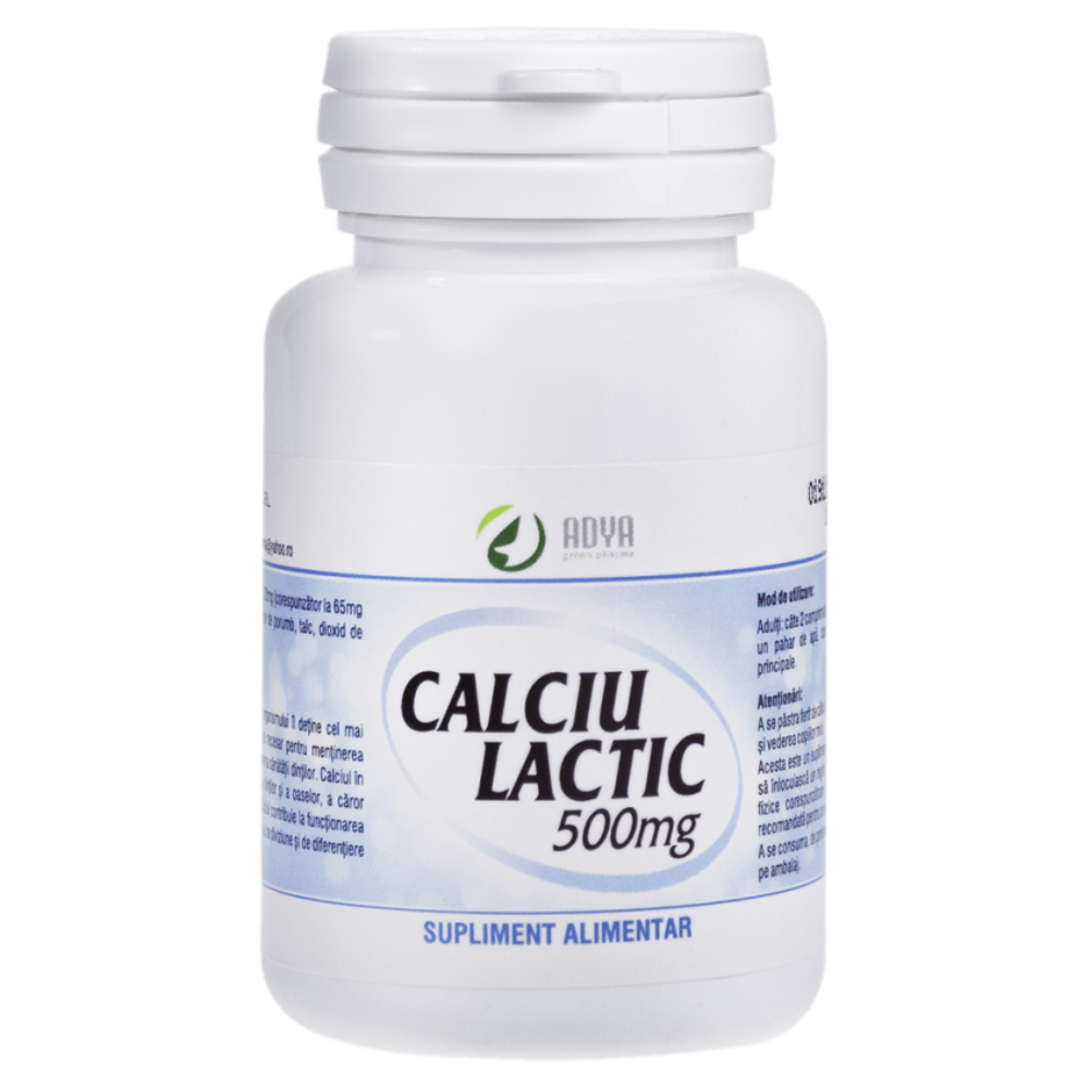 Calciu lactic, 500mg x 100 capsule, Adya Green Pharma