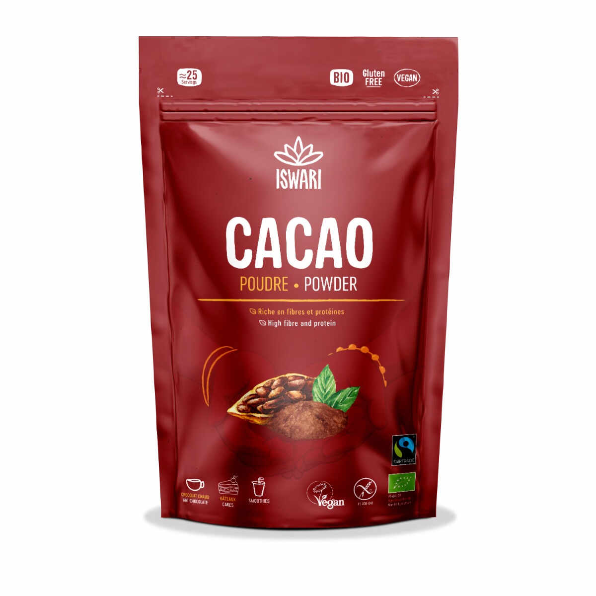 Pulbere de cacao cruda bio si fairtrade, 125g, Iswari