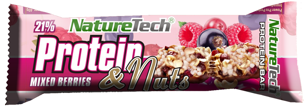 Baton energizant cu fructe de padure si nuci Protein & Nuts, 45g, Nature Tech