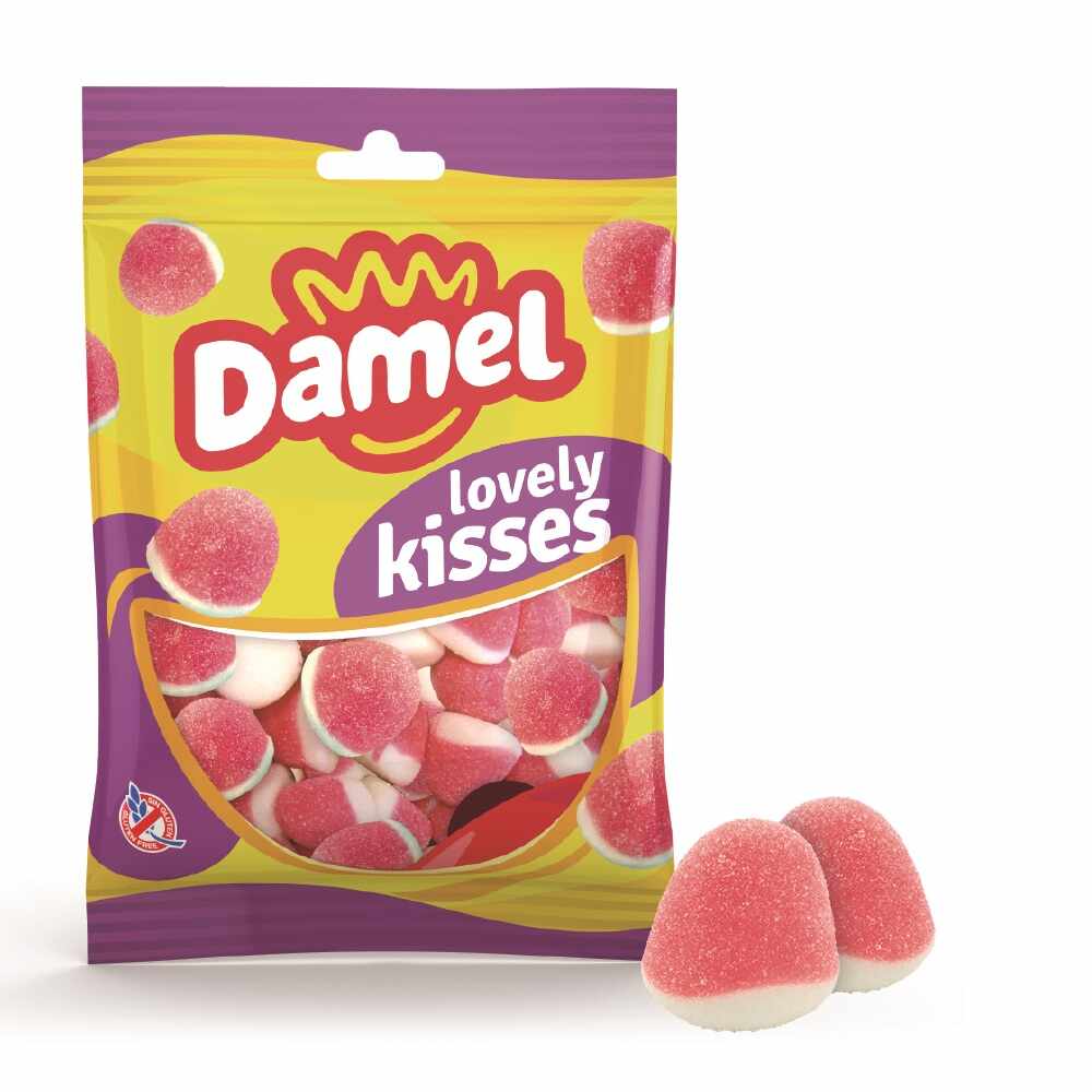 Jeleuri gumate cu aroma de capsuni Strawberry Kisses, 80g, Damel