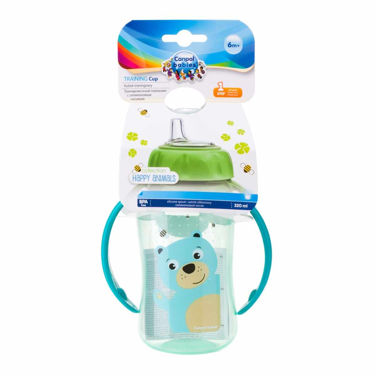 Cana antrenament din silicon Cute Animals Urs, 320ml, Canpol babies