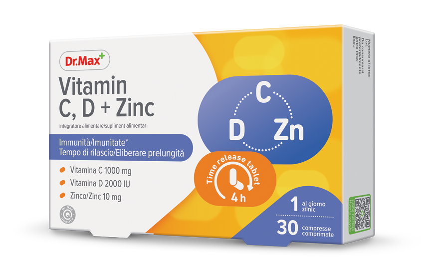 Dr. Max Vitamina C, D + Zinc, 30 comprimate