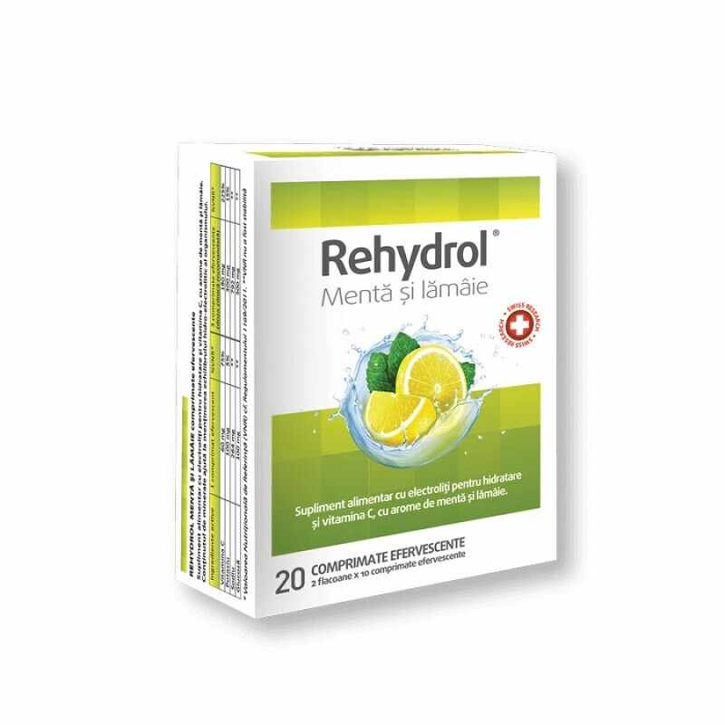 Rehydrol menta si lamaie, 20 comprimate efervescente, MBA Pharma
