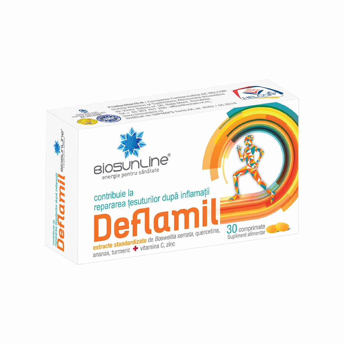 Antiinflamator cu boswellia si turmeric Deflamil, 30 comprimate, BioSunLine