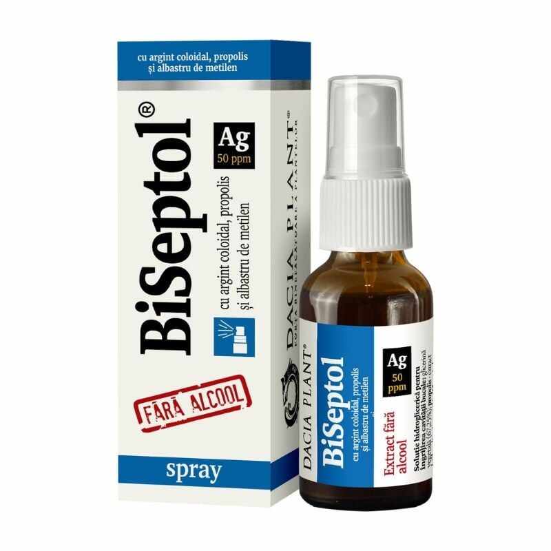 BiSeptol Spray cu Argint coloidal fara alcool, 20ml