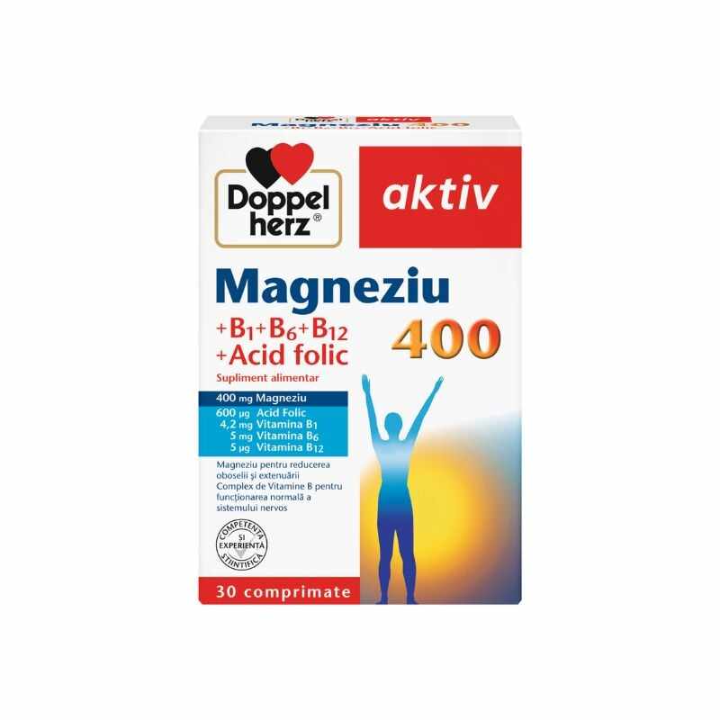 Magneziu 400+B1+B6+B12+Acid Folic, 30 comprimate, Doppelherz