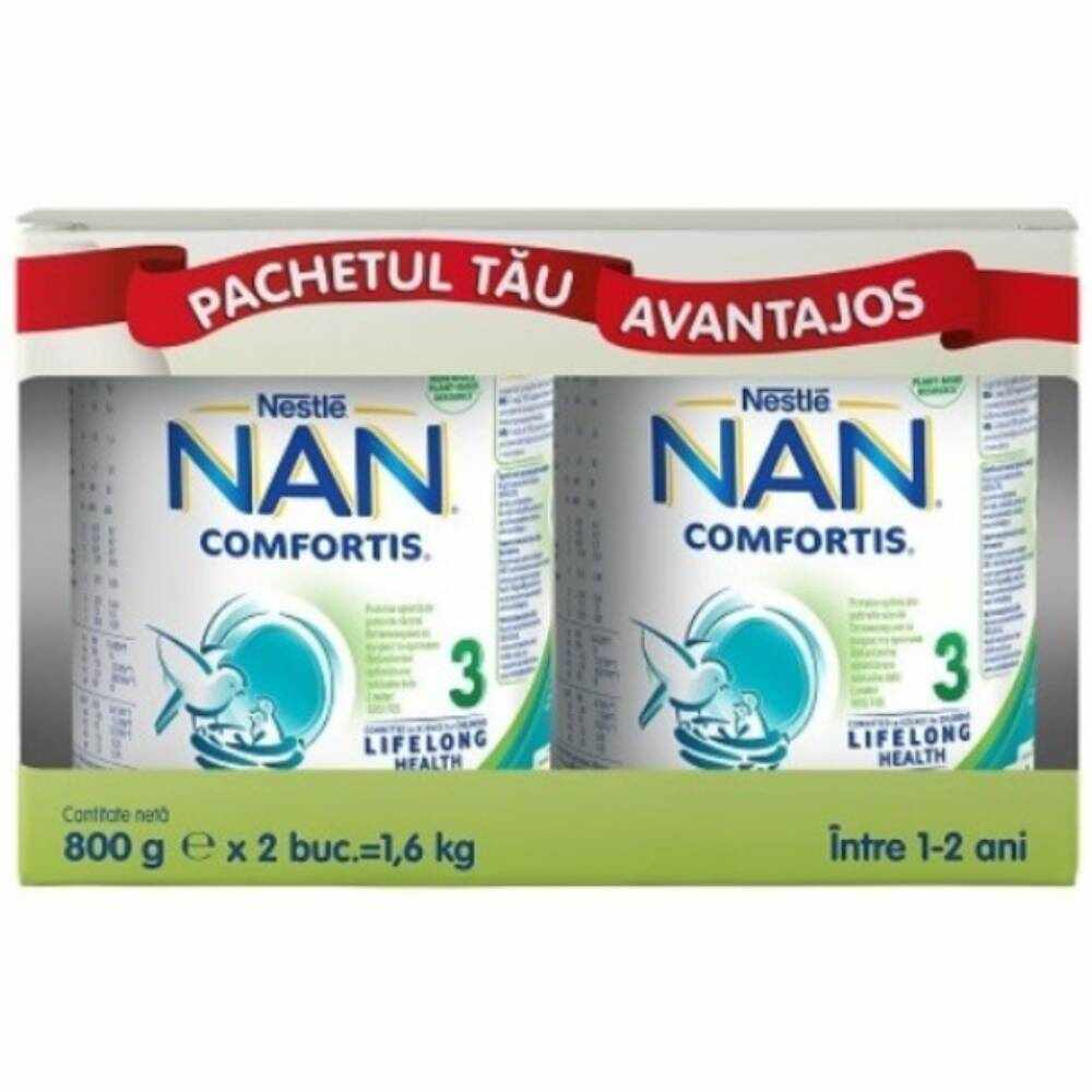 Pachet Nan 3 Comfortis 1-2 ani, 2 x 800g, Nestle