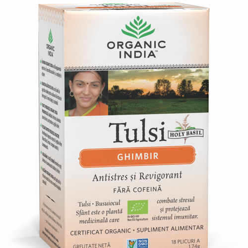 Ceai Tulsi Ghimbir, Antistres si Revigorant 18pl | Organic India