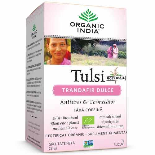 Ceai Tulsi Trandafir Dulce, Antistres & Fermecator 18pl | Organic India