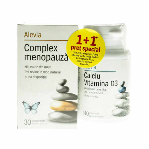 Pachet Complex menopauza + Calciu Vitamina D3, 30 comprimate + 40 comprimate, Alevia