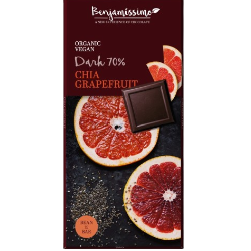 Ciocolata Neagra 70% Cu Chia Si Grapefruit Bio 70G Benjamissimo