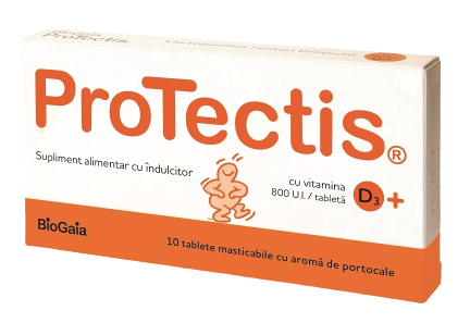 Protectis cu vitamina D3 800UI cu aroma de portocale, 10 tablete masticabile, BioGaia