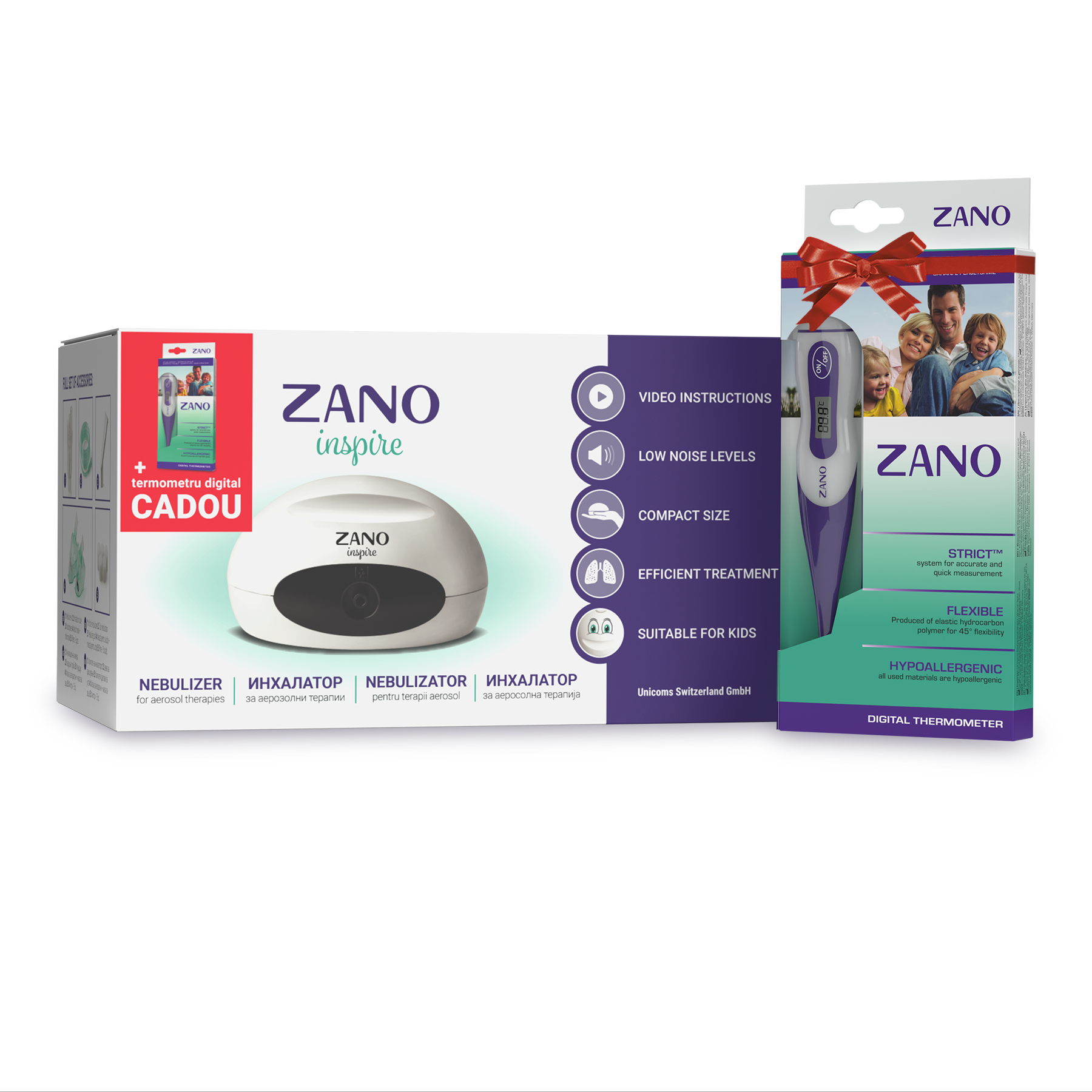 Inhalator / Nebulizator Compresor ZANO, pentru Copii si Adulti + Termometru