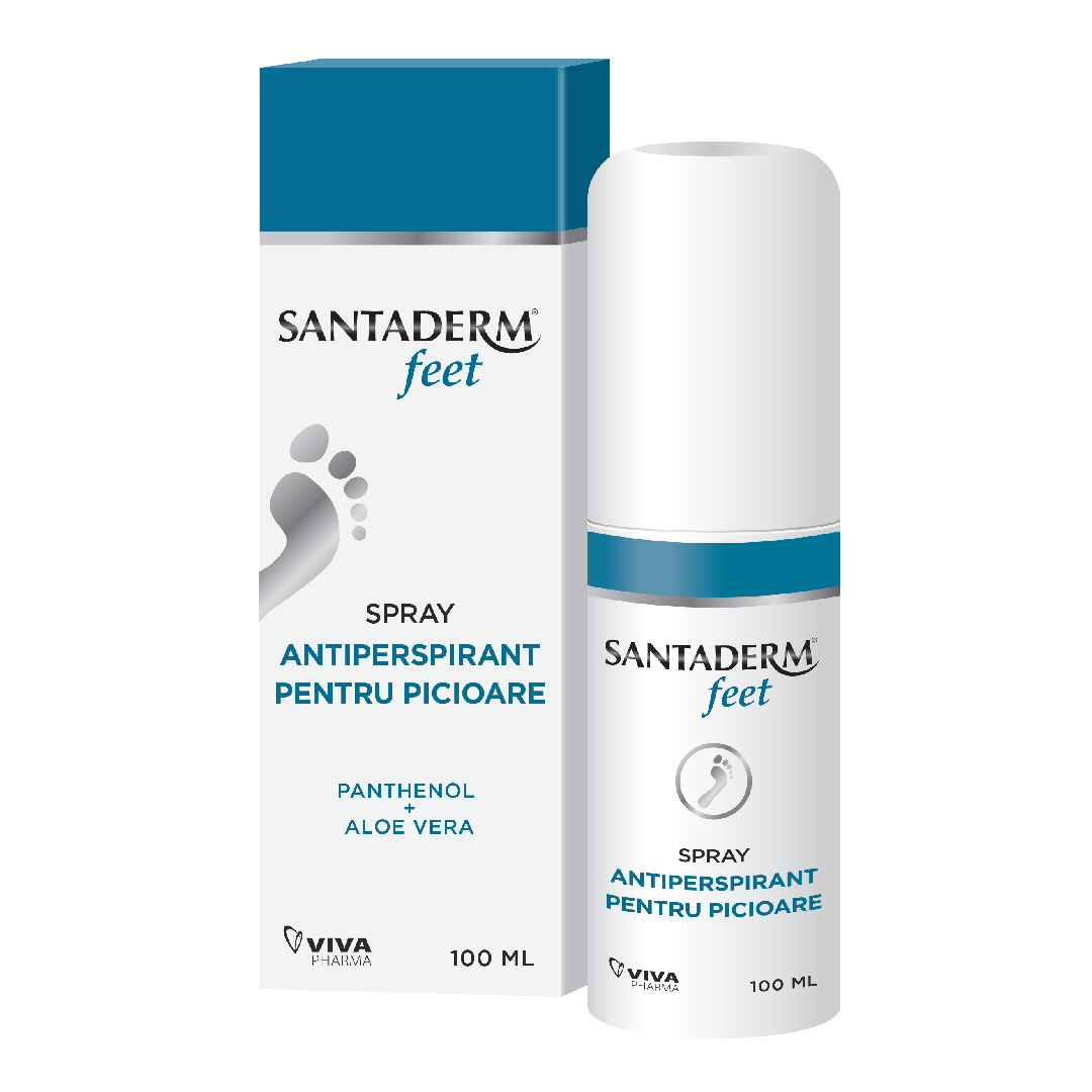 Spray antiperspirant pentru picioare Santaderm 4Feet, 100 ml, Viva Pharma