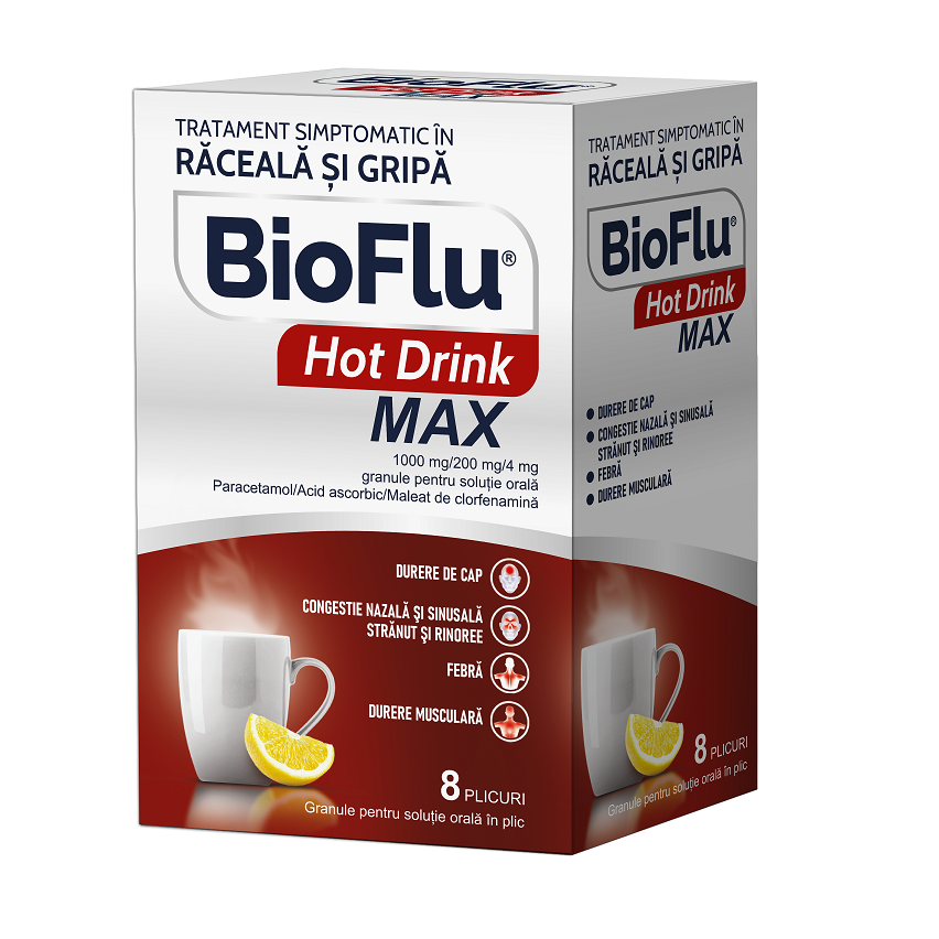 Bioflu Hot Drink 1000 mg/200 mg/4 mg Granule Solutie Orala 8 Plicuri