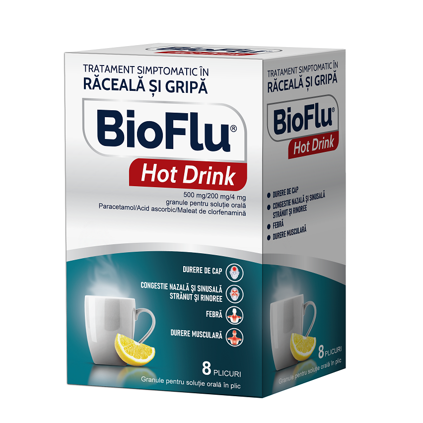 Bioflu Hot Drink 500 mg/200 mg/4 mg Granule Solutie Orala 8 Plicuri