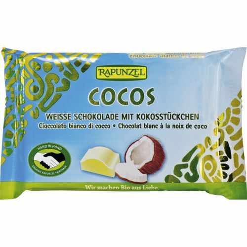Ciocolată albă Cristalino cu fulgi de cocos eco/bio, 100g | Rapunzel