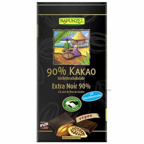 Ciocolată Amăruie 90% Cacao și Zahăr de Cocos Vegană, 80g | Rapunzel