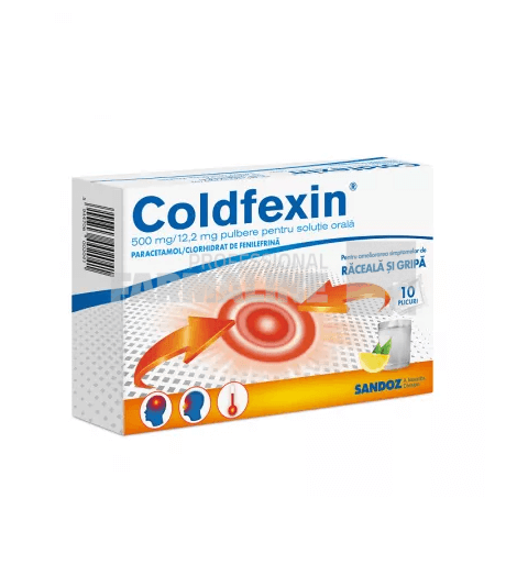Coldfexin 500 mg/12,2 mg pulbere pentru solutie orala 10 plicuri
