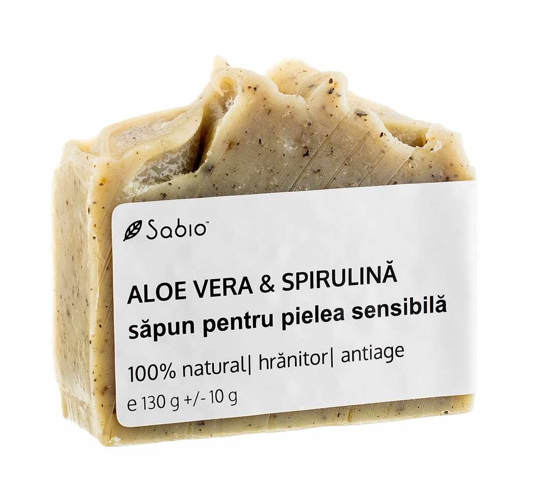 Sapun natural pentru pielea sensibila cu aloe vera si spirulina, 130g, Sabio