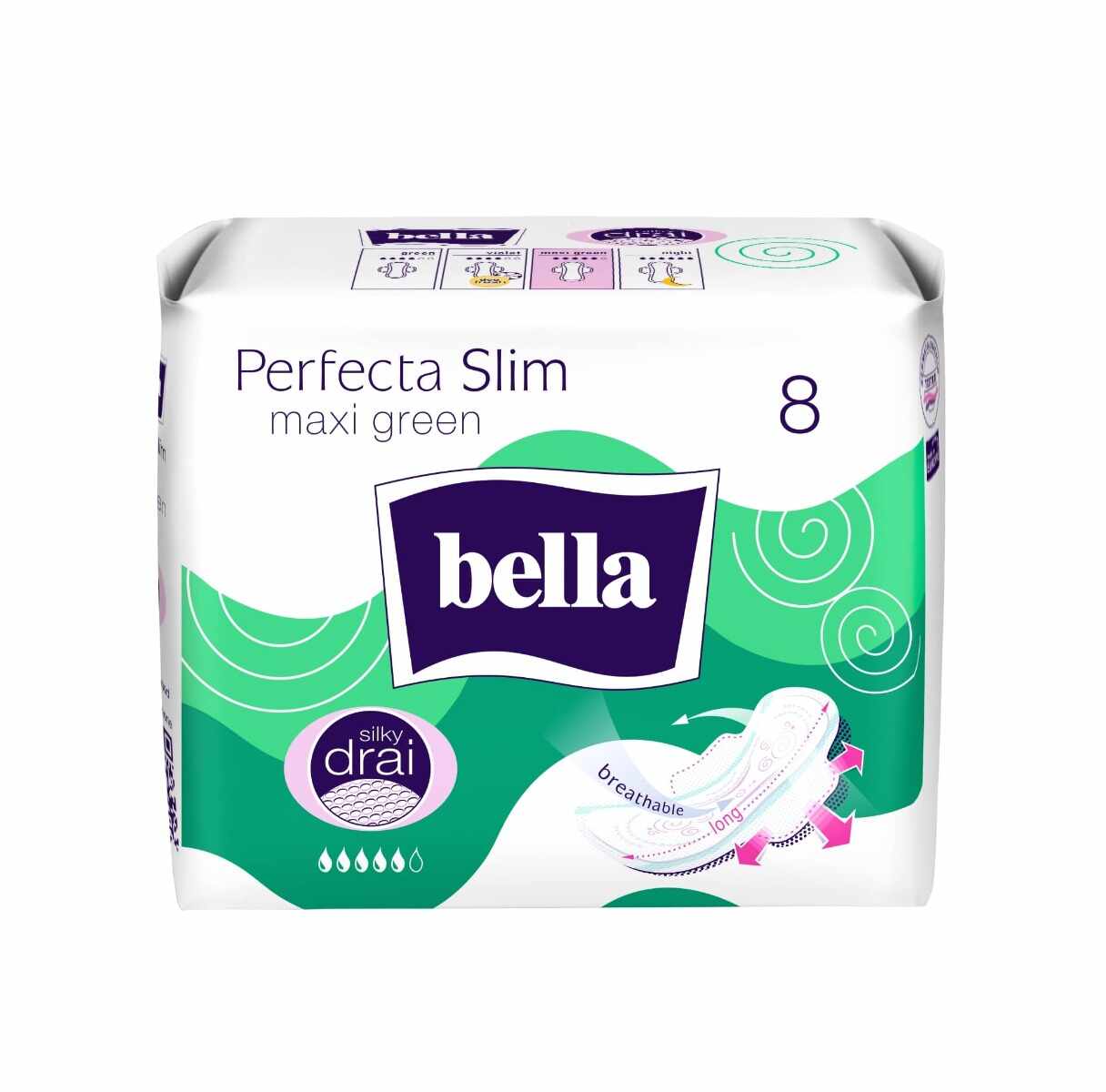 Absorbante Perfecta Slim Maxi Green Silky, 8 bucati, Bella