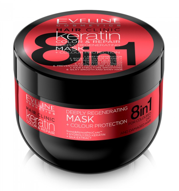 Masca pentru par Keratin Color Protection 8 in 1, 500ml, Eveline Cosmetics