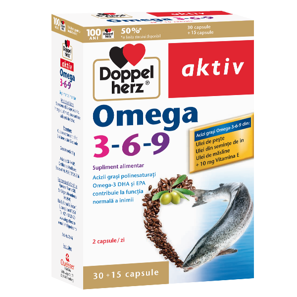 Pachet Aktiv Omega 3-6-9, 30 comprimate + 15 comprimate Gratis, Doppelherz