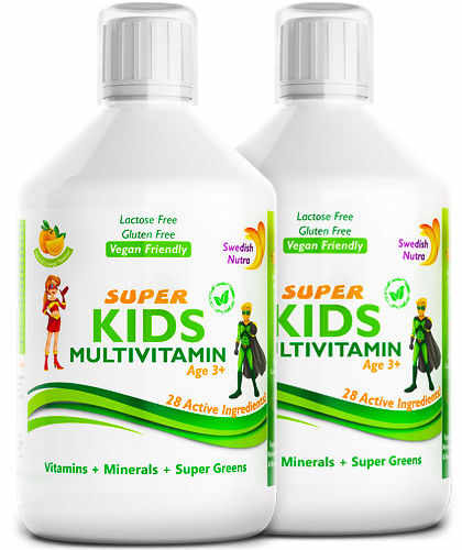 Pachet 2 x Super Kids Multivitamine Lichide pt Copii cu 30 Ingrediente, 500 ml | Swedish Nutra
