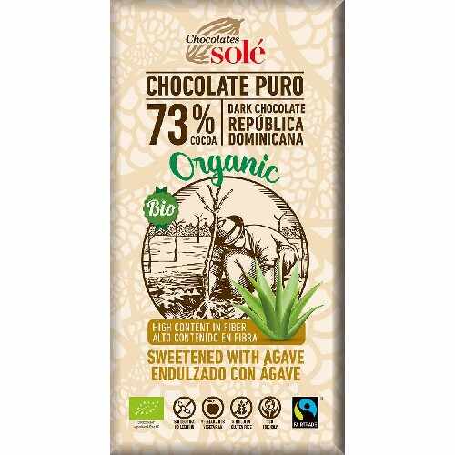 Ciocolata Neagra 73% Cacao, Sirop Agave, Eco, 100g, Pronat