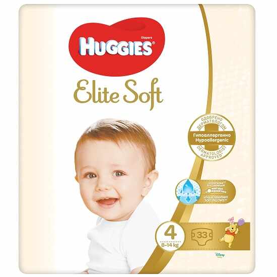Scutece Elite Soft Nr.4, 8-14 kg, 33 bucati, Huggies